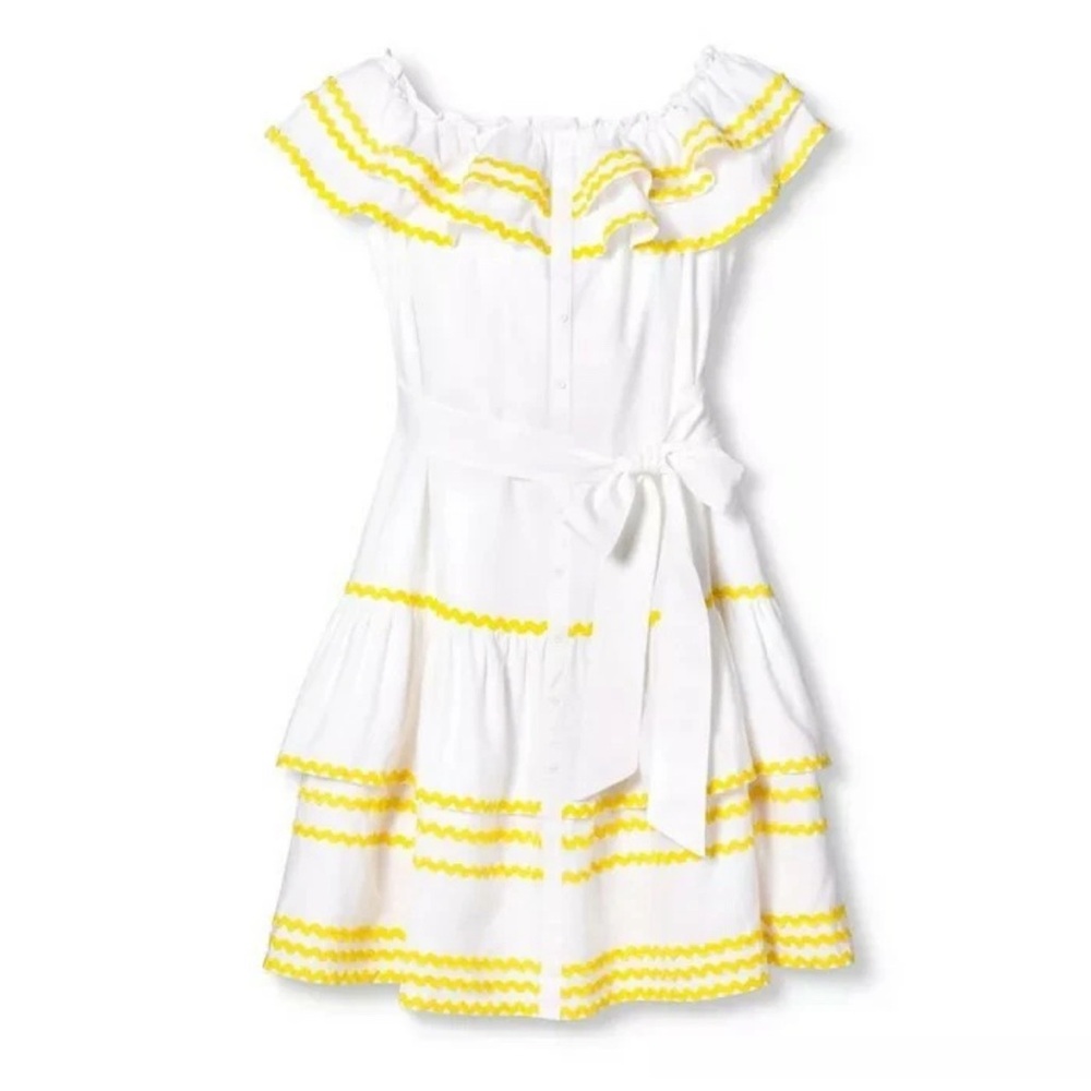 NWT Lisa Marie Fernandez Target White Yellow RicRac Off Shoulder Dress L NO BELT